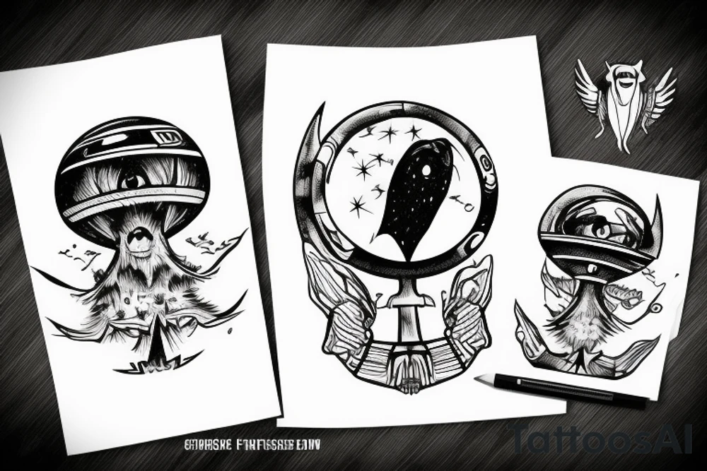Ufo with alien picking up a sasquatch tattoo idea