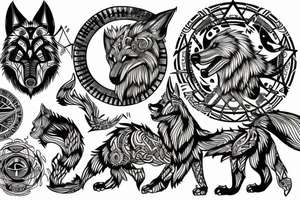 Nordic, fenrir, moon, compass tattoo idea