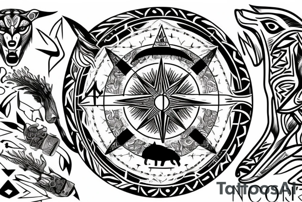 Nordic, fenrir, moon, compass tattoo idea