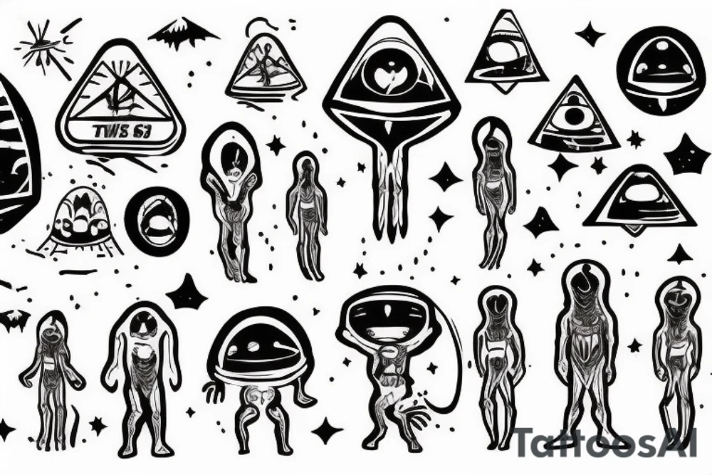 Ufo with alien abducting a sasquatch tattoo idea