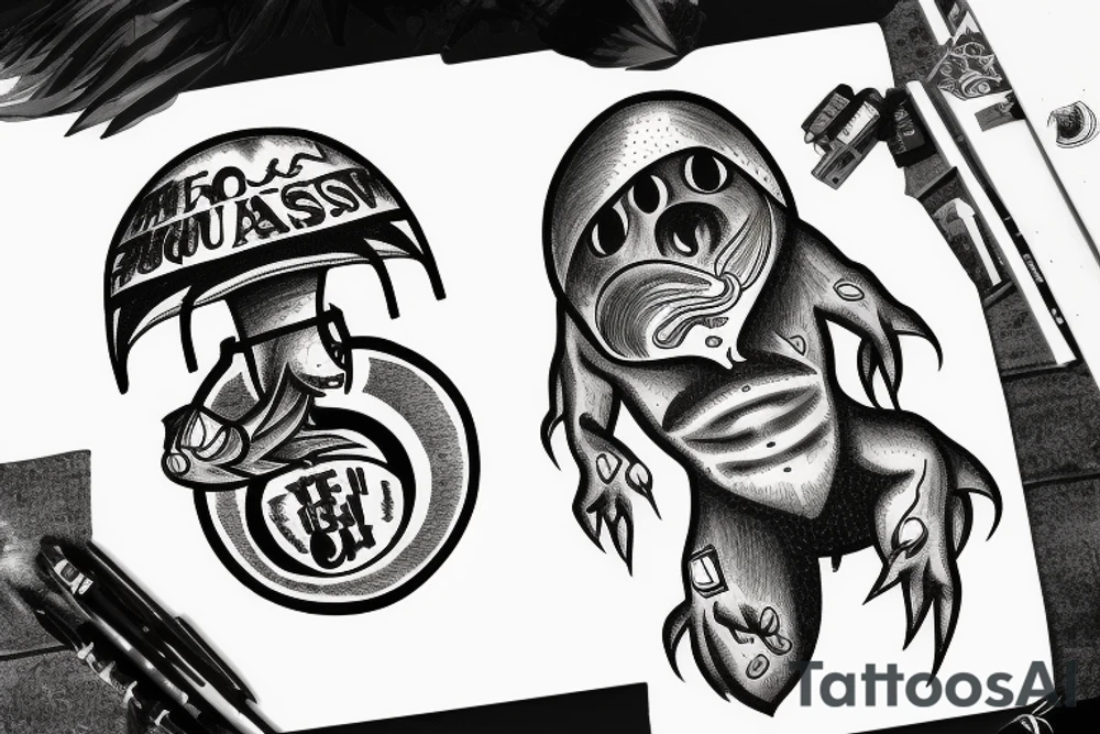 Ufo with alien abducting a sasquatch tattoo idea