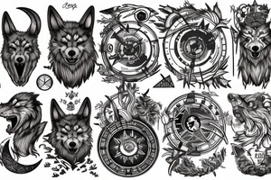 Nordic, fenrir, moon, compass tattoo idea