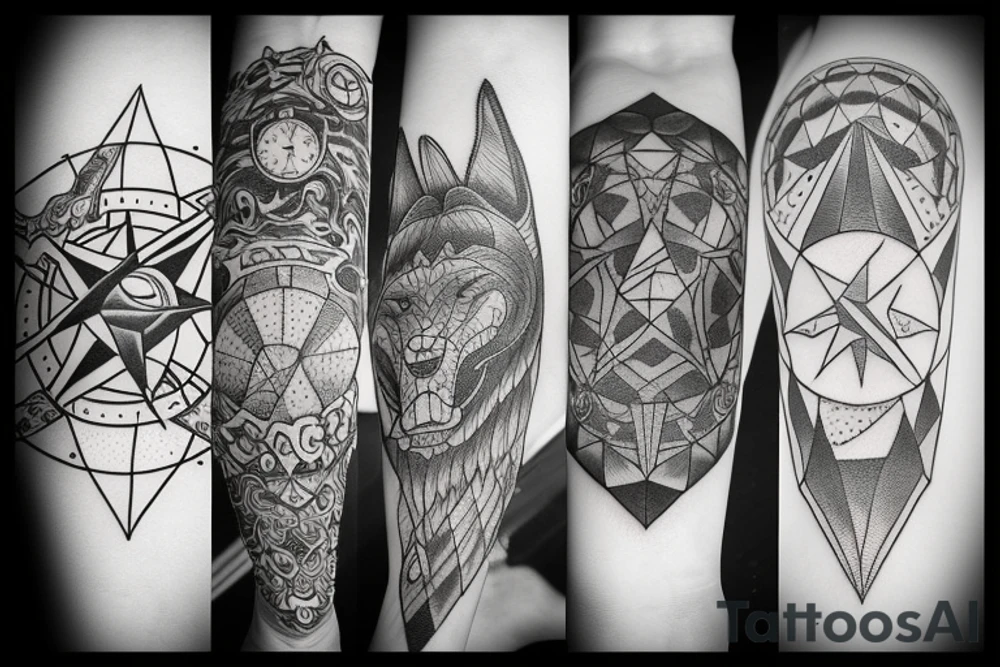 Nordic, fenrir, moon, compass tattoo idea