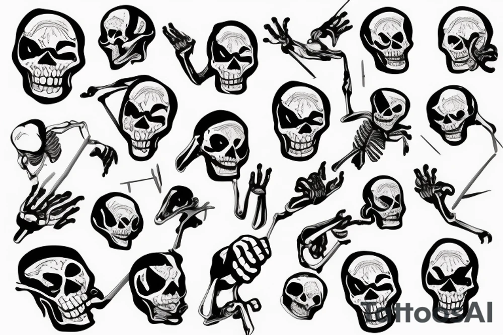 Skeleton shooting itself in the head with finger gun tattoo idea
