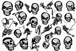 Skeleton shooting itself in the head with finger gun tattoo idea