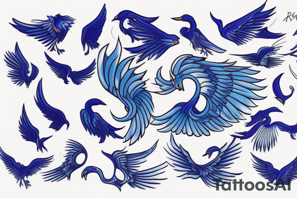 Blue Flying phoenix along ribs tattoo idea