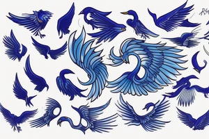 Blue Flying phoenix along ribs tattoo idea