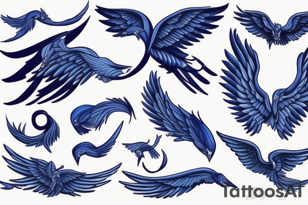 Blue Flying phoenix along ribs tattoo idea
