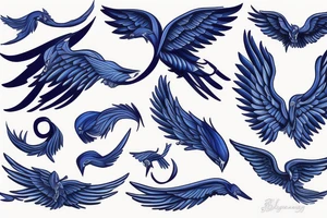 Blue Flying phoenix along ribs tattoo idea