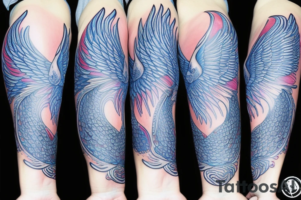 Blue Flying phoenix along ribs tattoo idea