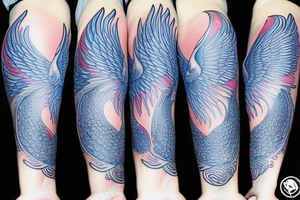 Blue Flying phoenix along ribs tattoo idea