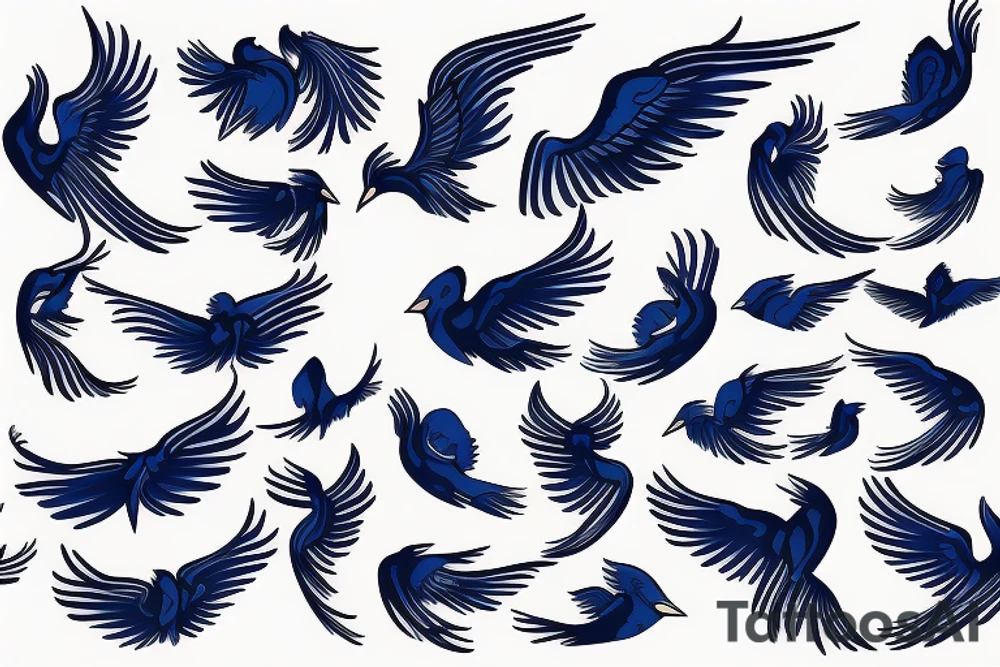 Blue Flying phoenix along ribs tattoo idea
