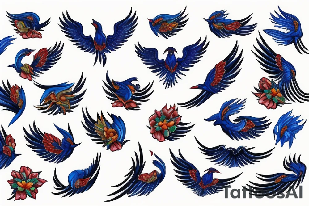 Blue Flying phoenix tattoo idea