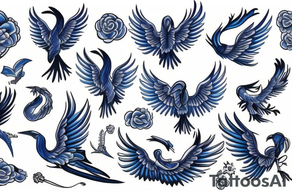 Blue Flying phoenix tattoo idea