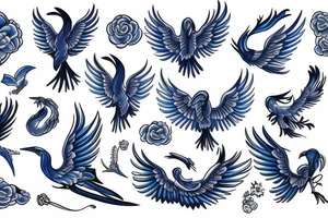 Blue Flying phoenix tattoo idea