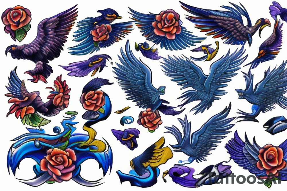 Blue Flying phoenix tattoo idea