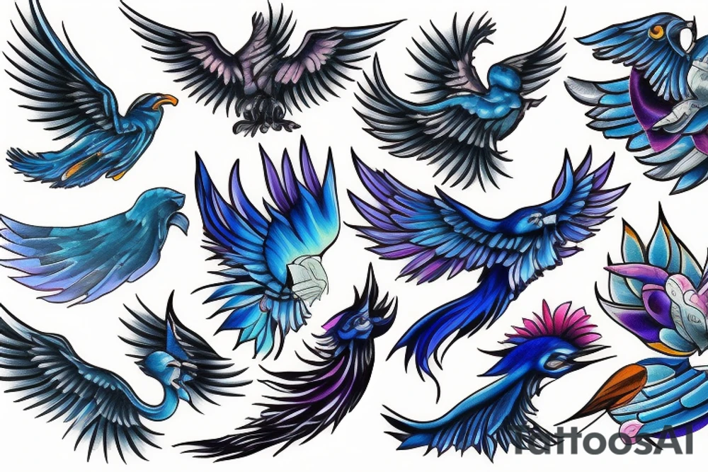 Blue Flying phoenix tattoo idea