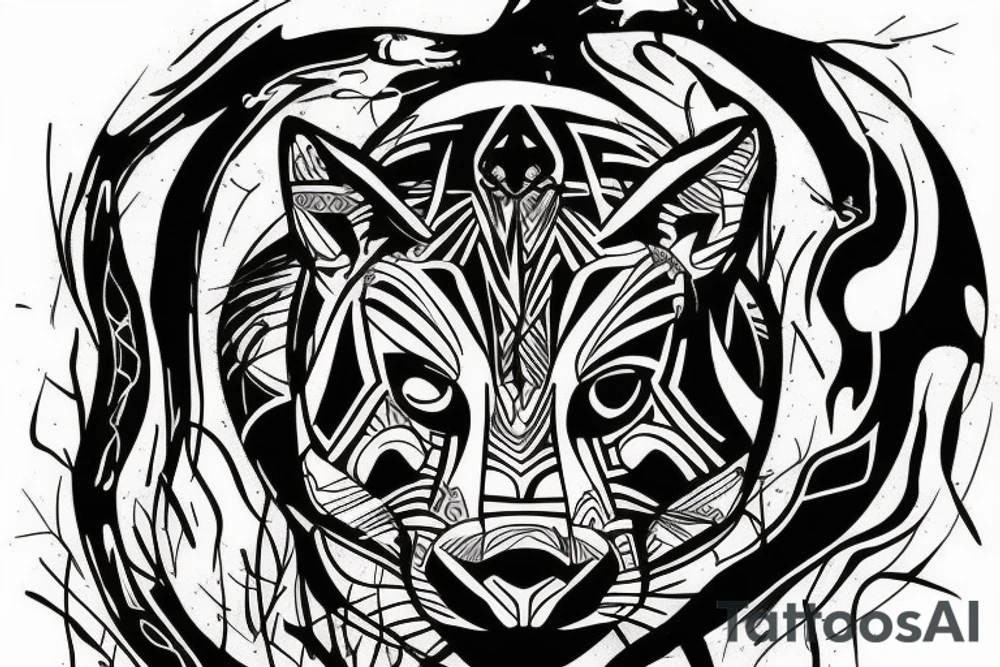 Black panther in the jungle on a log tattoo idea