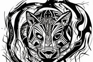 Black panther in the jungle on a log tattoo idea