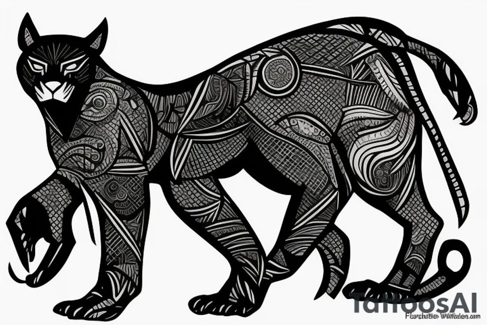 Black panther in the jungle on a log tattoo idea