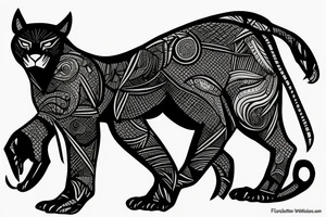 Black panther in the jungle on a log tattoo idea
