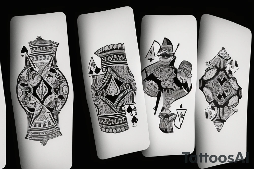 Poppy outline and playing card spades tattoo idea