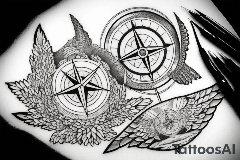 Raven and a compass tattoo idea