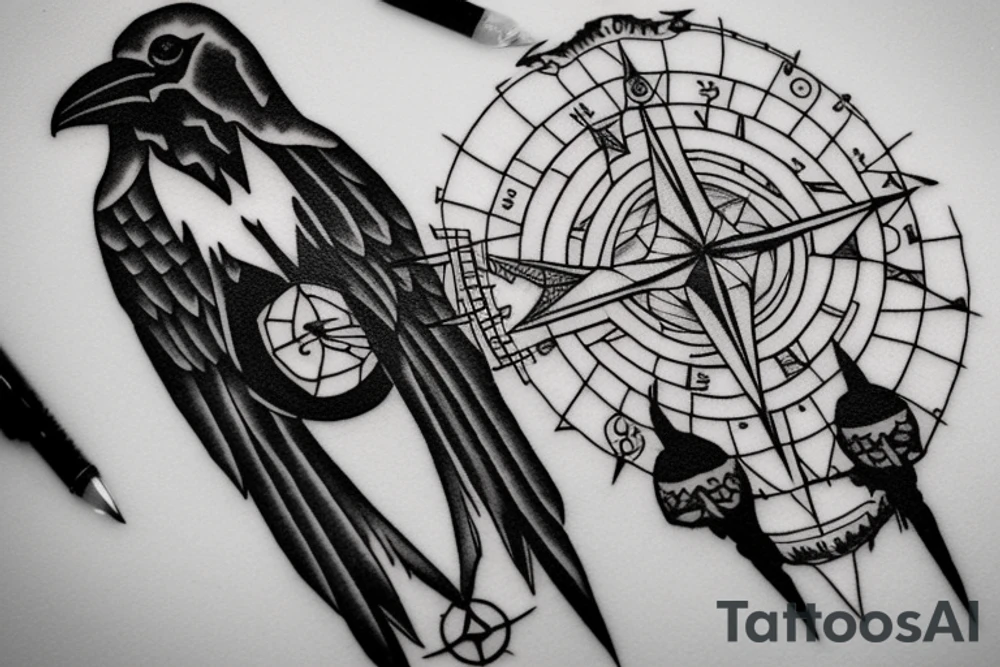 Raven and a compass tattoo idea