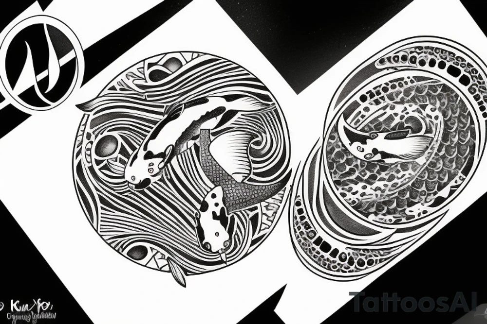 A koi fish completing a circle with the moon tattoo idea