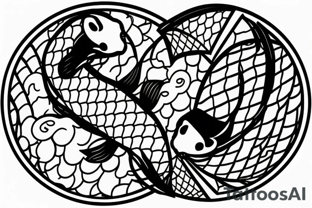 A koi fish completing a circle with the moon tattoo idea