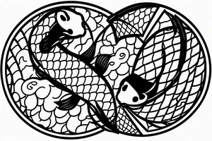 A koi fish completing a circle with the moon tattoo idea