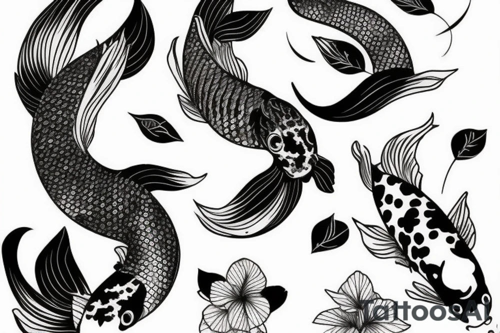 A koi fish and the moon with bougainvillea tattoo idea A koi fish and the moon with bougainvillea tattoo idea