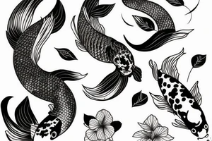 A koi fish and the moon with bougainvillea tattoo idea