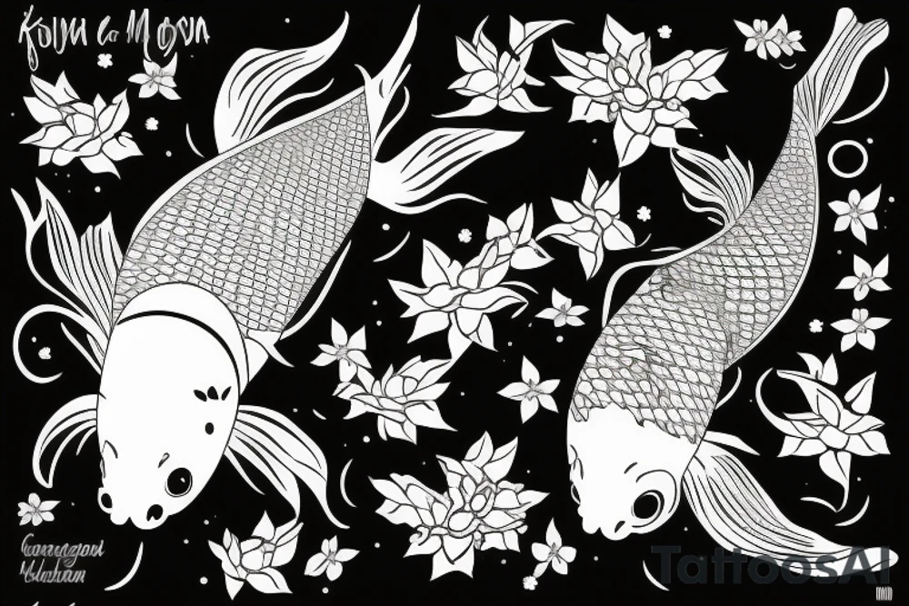 A koi fish and the moon with bougainvillea tattoo idea