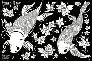 A koi fish and the moon with bougainvillea tattoo idea