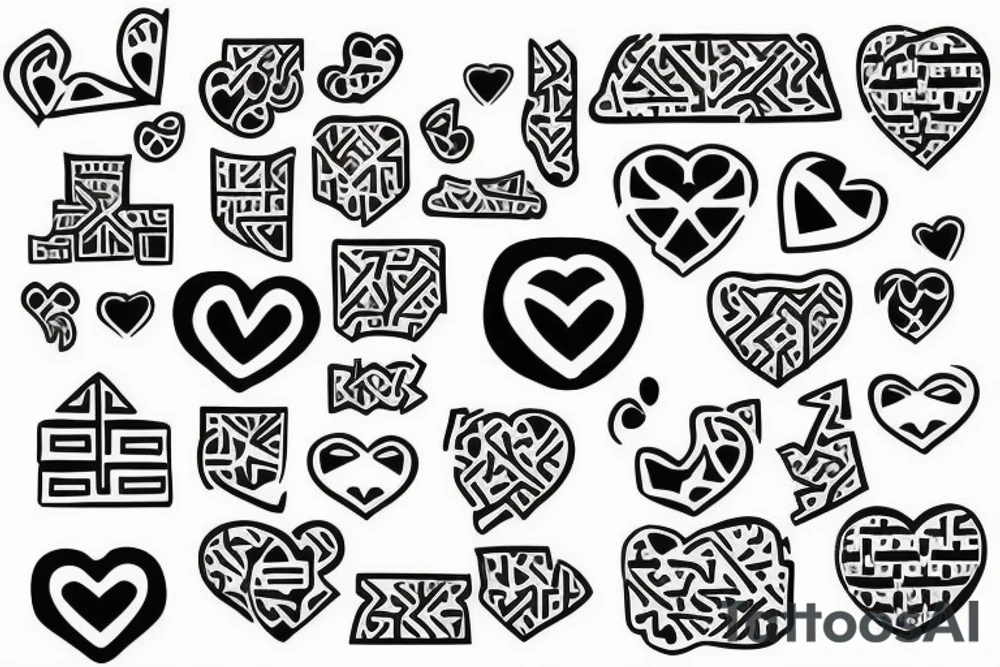 Tribal pattern with hearts and ladders tattoo idea