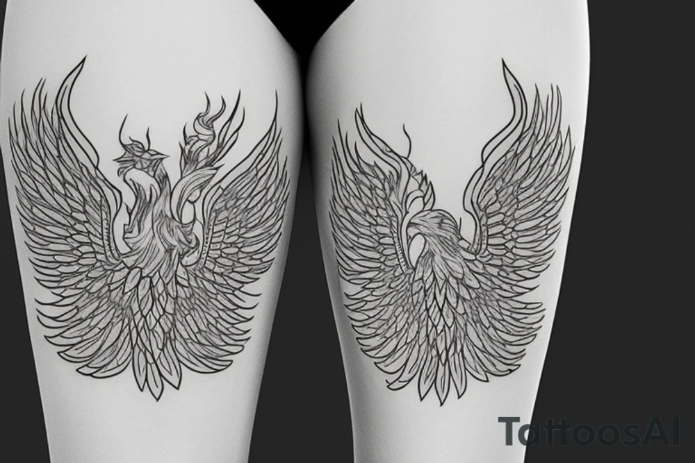 Phoenix on outer thigh tattoo idea