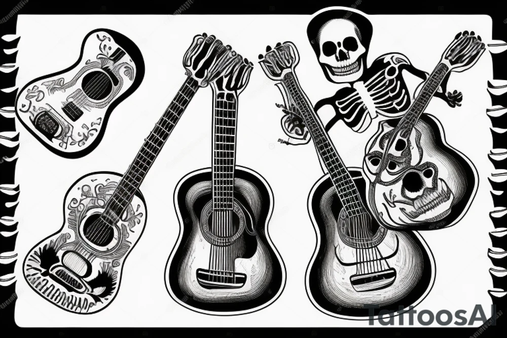 mexican skeleton with guitar tattoo idea