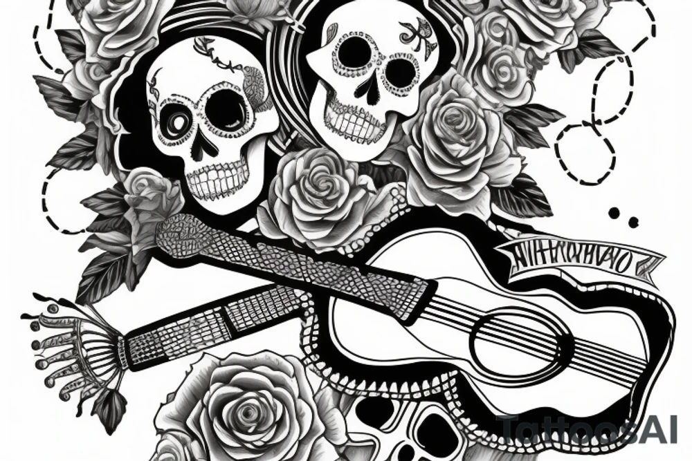 mexican skeleton with guitar tattoo idea
