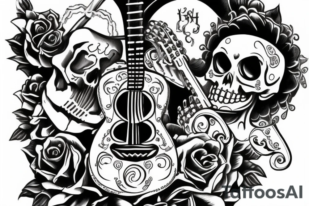 skeleton with guitar la muerte tattoo idea