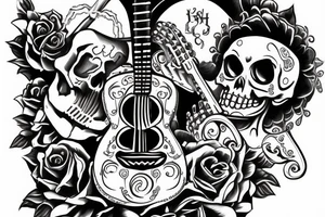 skeleton with guitar la muerte tattoo idea