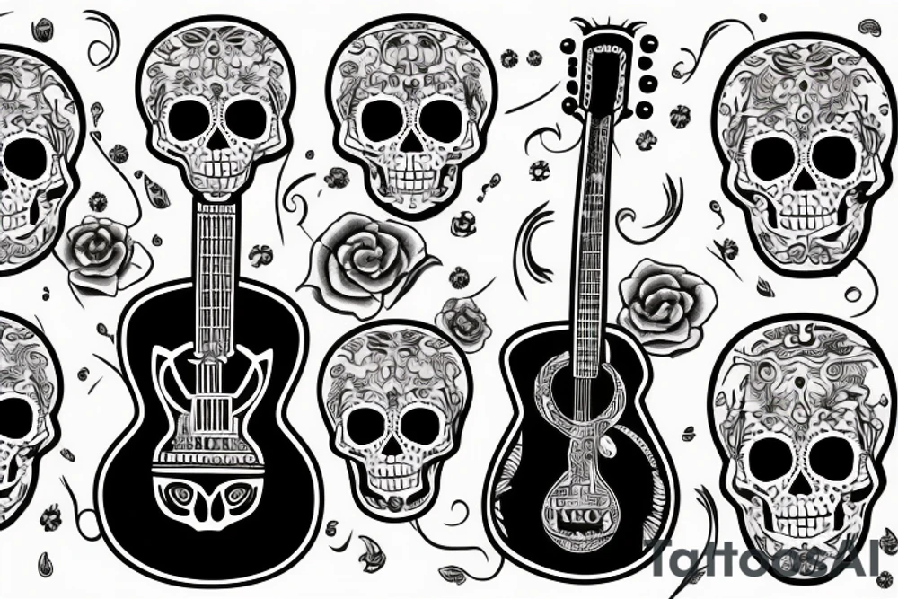 skeleton with guitar la muerte tattoo idea