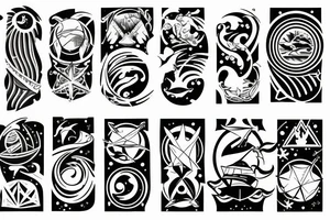 ocean theme tattoo with negative space, and some incorporation of astronomy, shark, and geometry tattoo idea