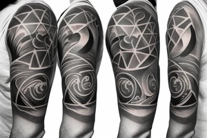 ocean theme tattoo with negative space, and some incorporation of astronomy, shark, and geometry on my left forearm sleeve tattoo idea
