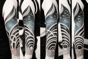 ocean theme tattoo with negative space, and some incorporation of astronomy, shark, and geometry only on my left forearm sleeve. Lots of detail tattoo idea