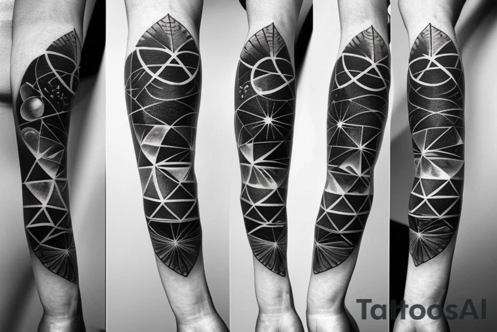 ocean theme tattoo with negative space, and some incorporation of astronomy, shark, and geometry only on my left forearm sleeve. Lots of detail tattoo idea