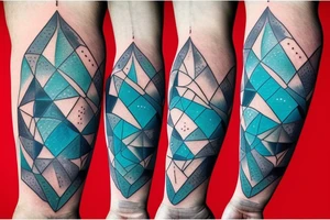 ocean theme tattoo with negative space, and some incorporation of astronomy, shark, and geometry on forearm sleeve. Lots of detail and angles tattoo idea
