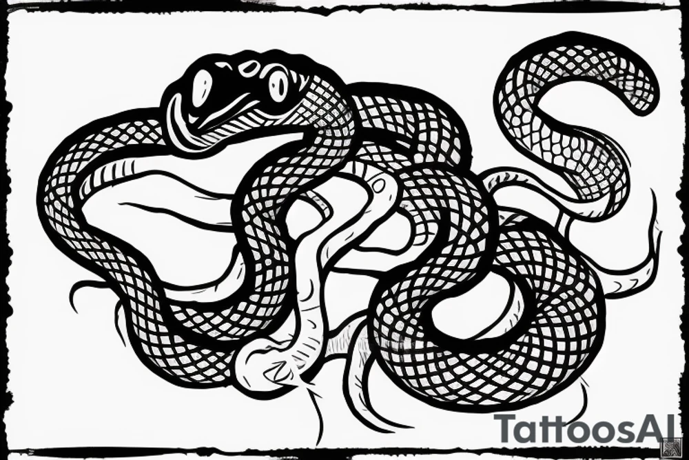 Traditional snake with some shading slithering downwards while hissing towards the right tattoo idea Traditional snake with some shading slithering downwards while hissing towards the right tattoo idea