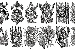 Wepons of vikings with flowers tattoo idea