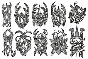 Wepons of vikings with flowers tattoo idea